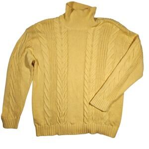 Banana Republic Organic Cotton Cable Knit Mock Neck Sweater‎ Women L Yellow Cozy